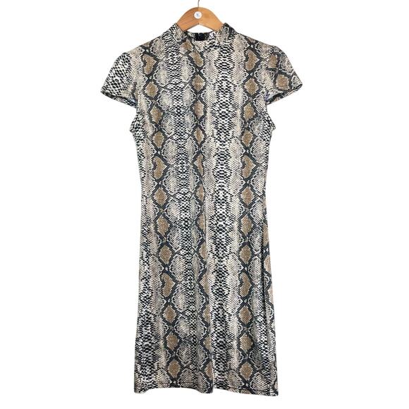 I.AM.GIA Snakeskin Form Fitting Short Cap Sleeves Band Collar Zip Up Mini Dress - Picture 7 of 11
